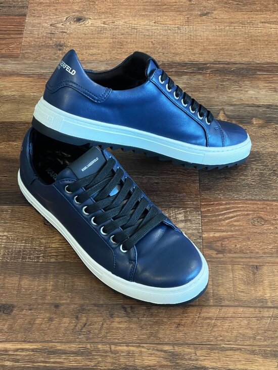 Karl Lagerfeld Paris Men\'s Leather Low Top Sneaker Designer Navy Blue Size 8 main image 11
